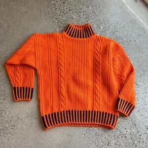 Esprit Women’s Small Sweater Orange Wool Cable Knit Mock Neck Sweater Vintage